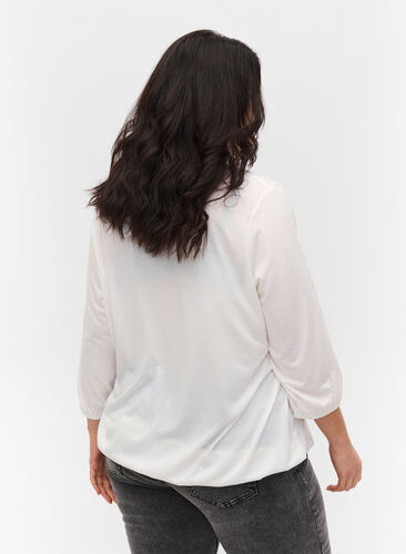 Ensfarvet bluse med 3/4 ærmer, White Mel, Model image number 1