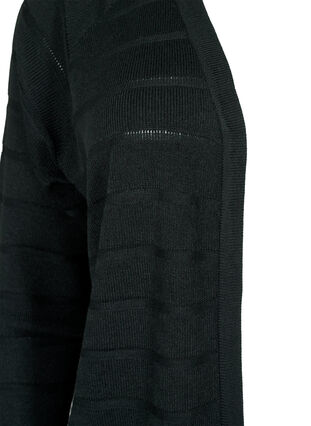 Strikcardigan med tone-i-tone striber, Black, Packshot image number 2