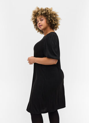 Glimmer kjole med korte ballonærmer, Black, Model image number 1
