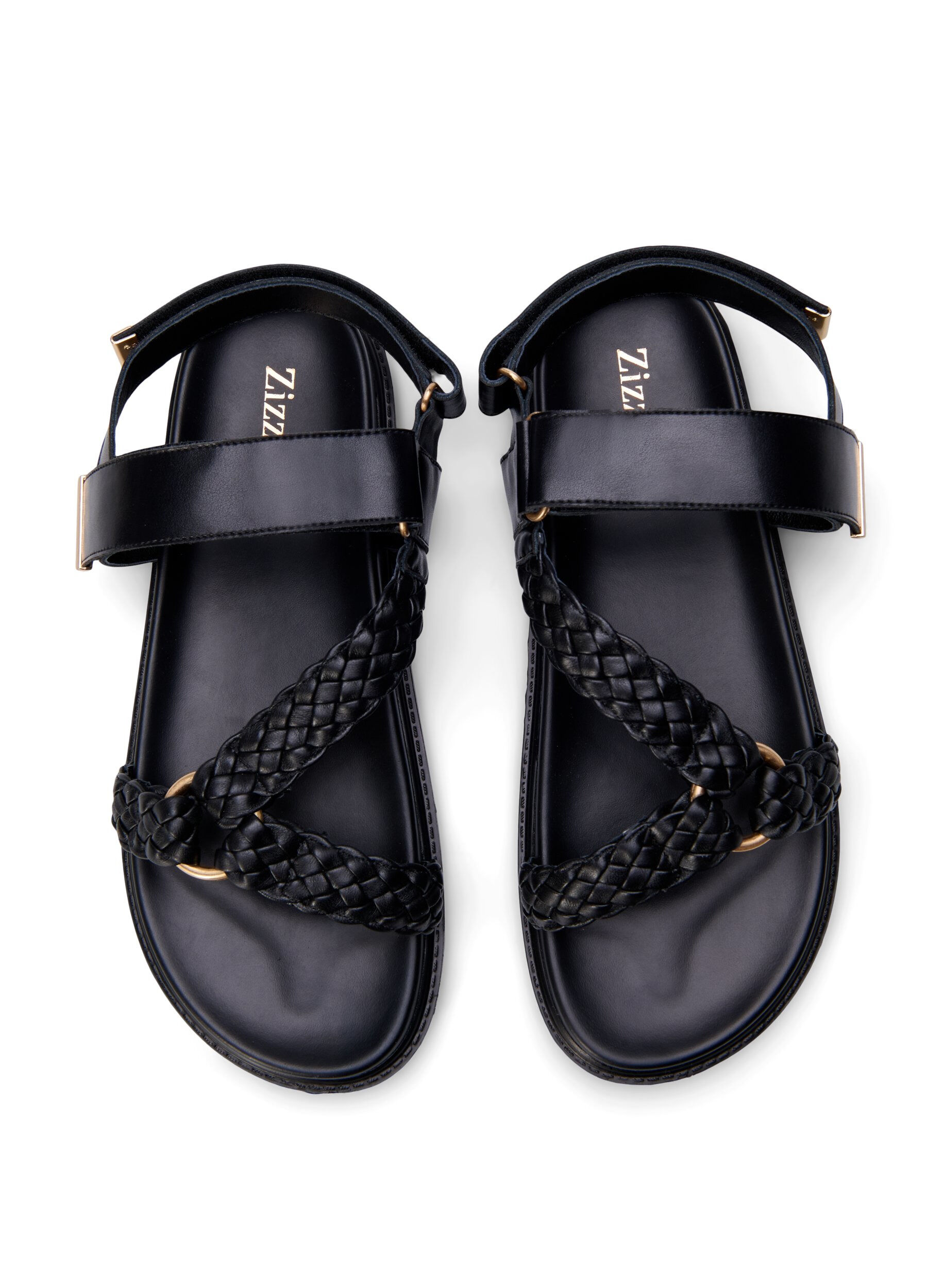 Zizzi Wide fit - L&aelig;dersandal med fletremme, Sort, Packshot image number 2