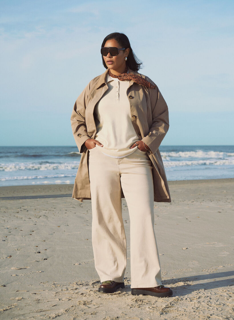 For&aring;rsjakke med imiteret ruskindskrave og skjult knaplukning, Beige, Image image number 0