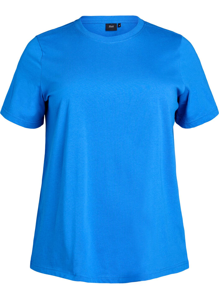 Basis t-shirt i bomuld med rund hals , Bl&aring;, Packshot image number 0
