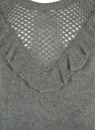 Striktrøje med uld og flæsedetalje, Dark Grey Melange, Packshot image number 2