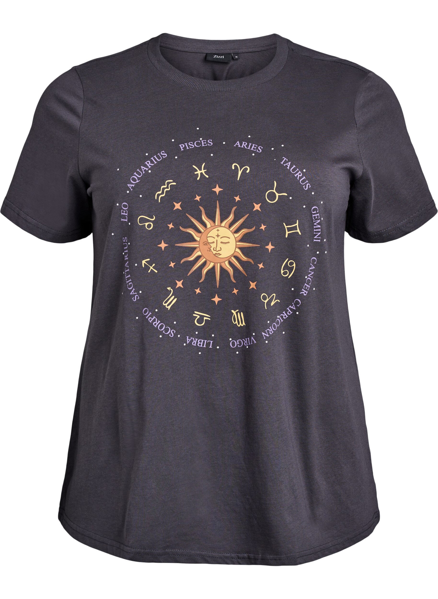 Zizzi Bomulds t-shirt med frontprint, Gr&aring;, Packshot image number 0