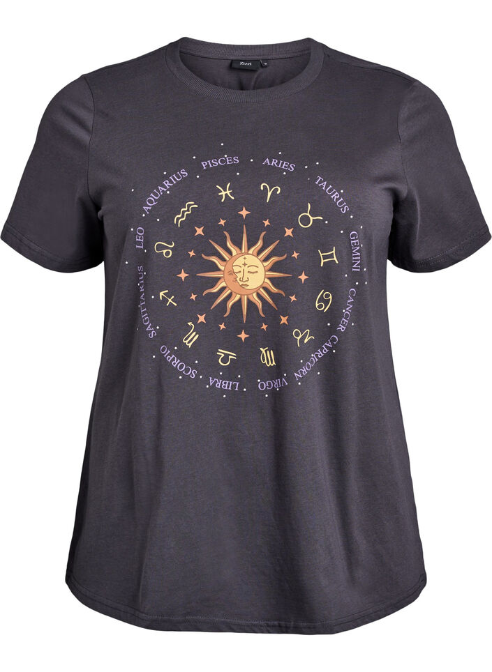 Bomulds t-shirt med frontprint, Grå, Packshot image number 0