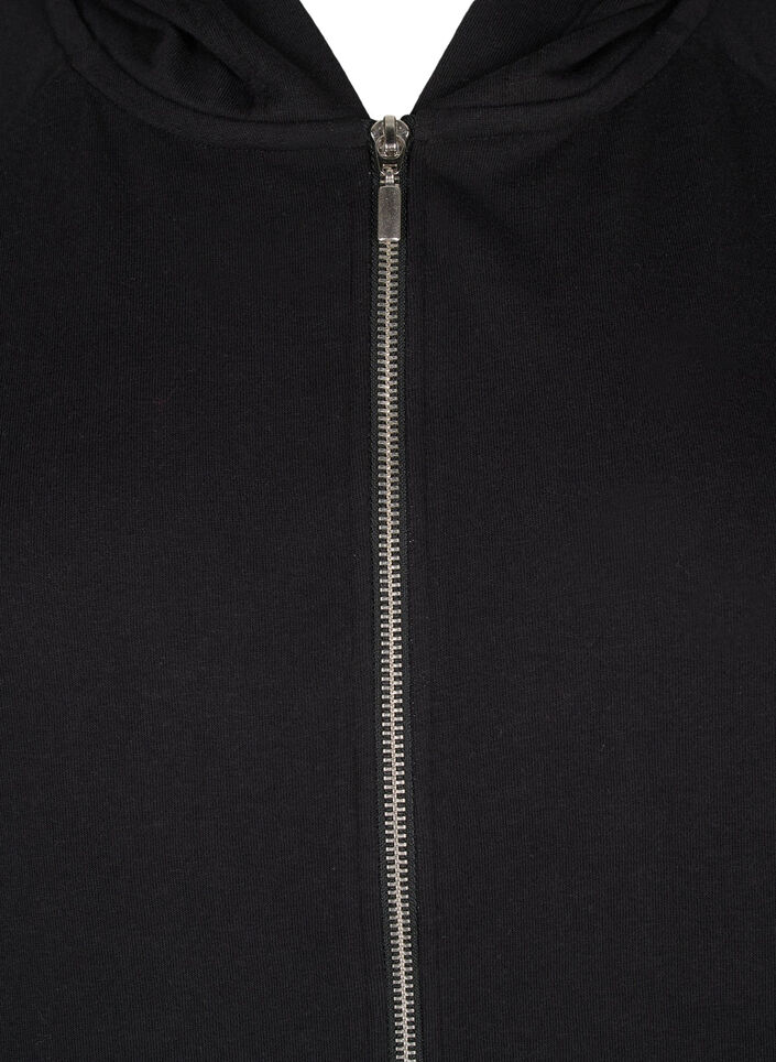 Sweatcardigan med hætte og lommer, Sort, Packshot image number 2