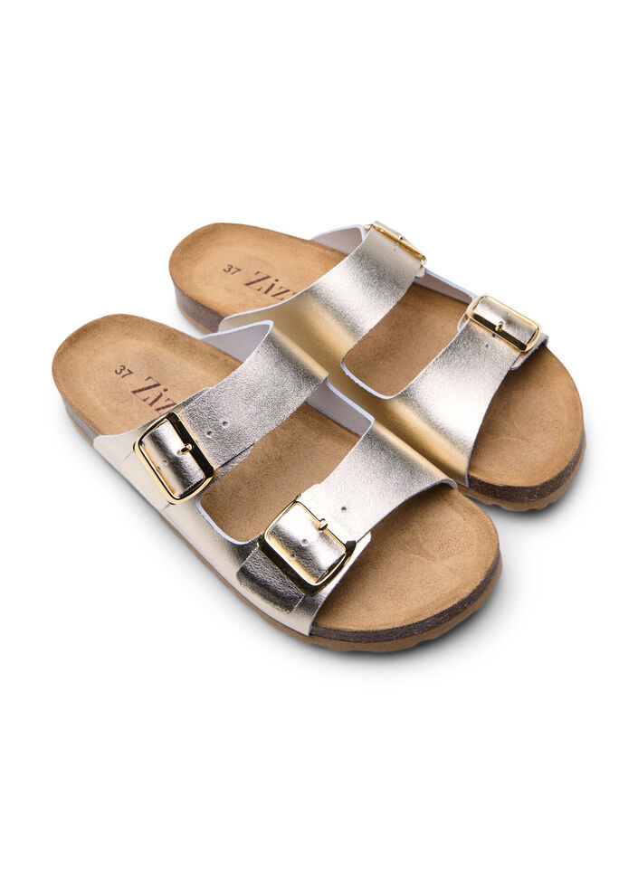 Læder sandal med bred pasform , Gold, Packshot image number 1