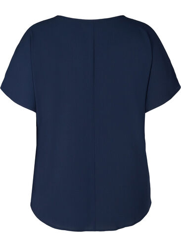 Bluse med korte ærmer og rund halsudskæring, Navy Blazer, Packshot image number 1