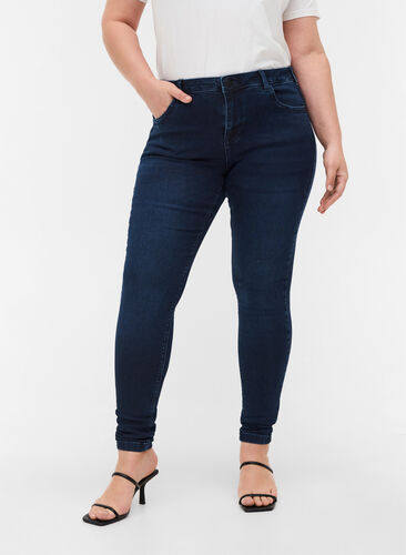 Super slim Amy jeans med høj talje, Dark blue, Model image number 4