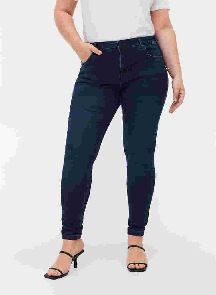 Super slim Amy jeans med høj talje, Dark blue, Model image number 4
