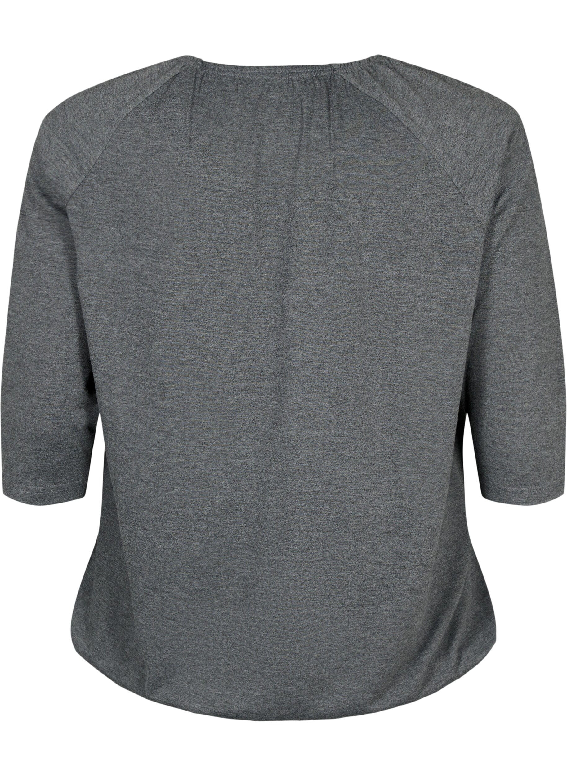 Zizzi Meleret bluse med 3/4 &aelig;rmer, Dark Grey Melange, Packshot image number 1