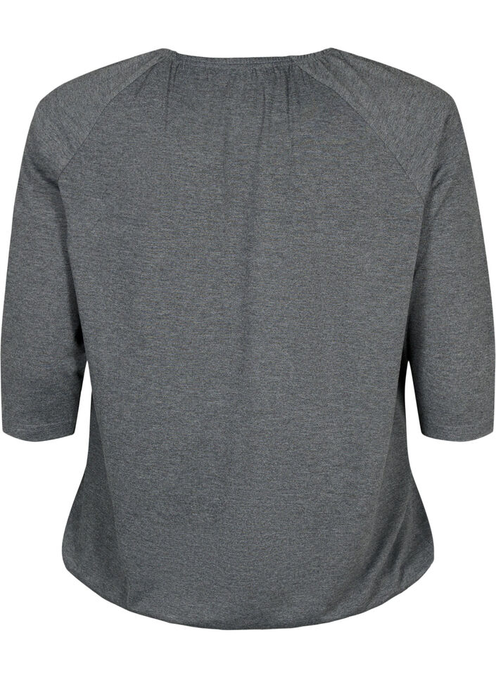 Meleret bluse med 3/4 ærmer, Dark Grey Melange, Packshot image number 1