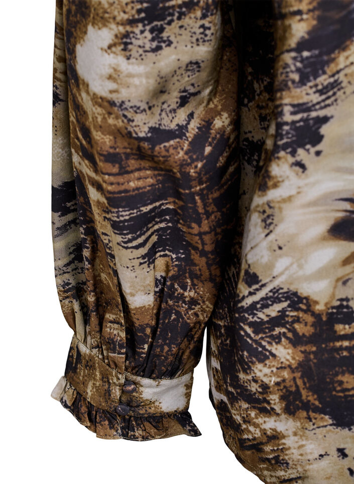 Printet bluse med knapper, Grøn, Packshot image number 3