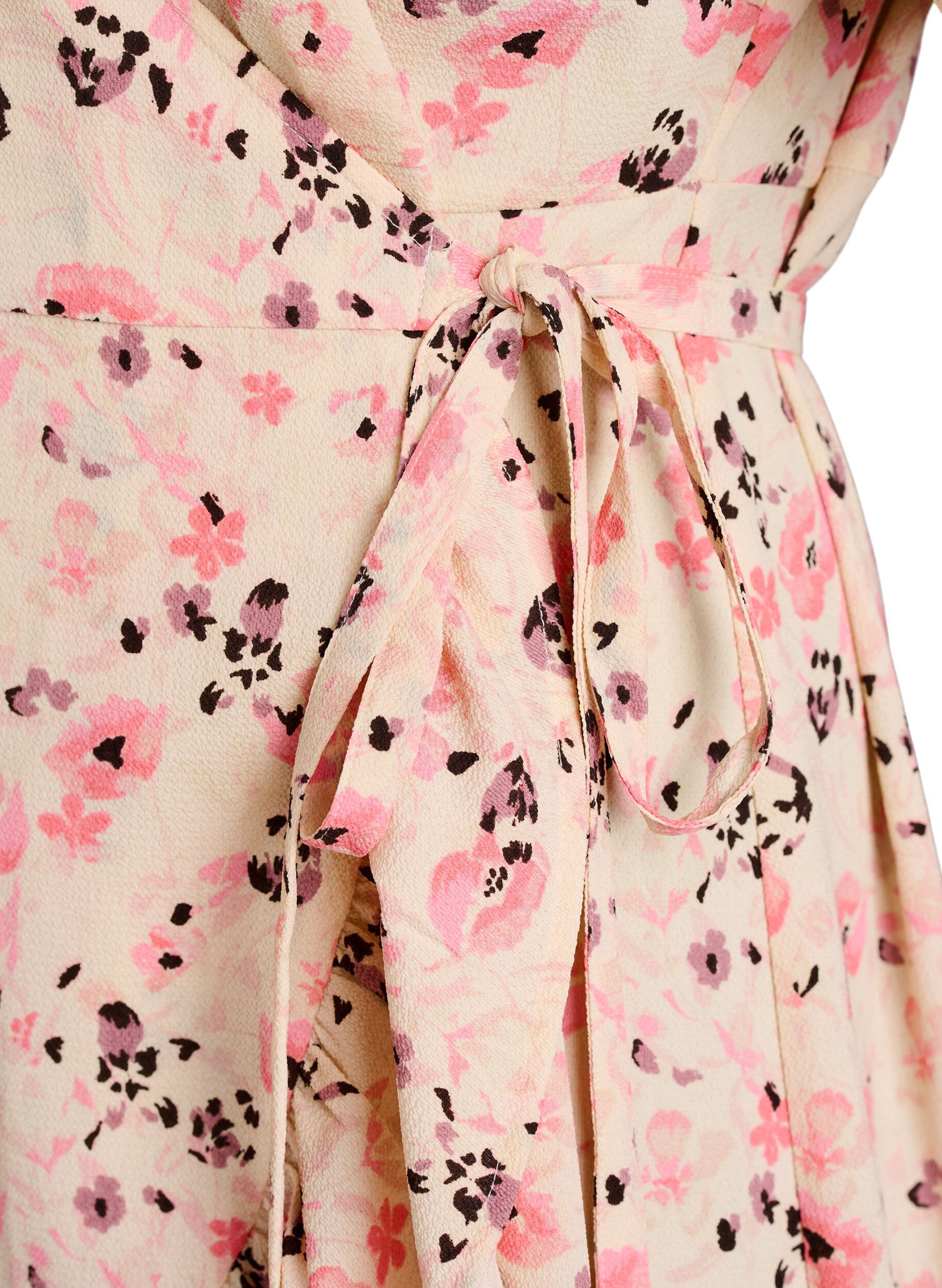 Zizzi Blomstret wrapkjole med korte &aelig;rmer, R&oslash;d, Packshot image number 3