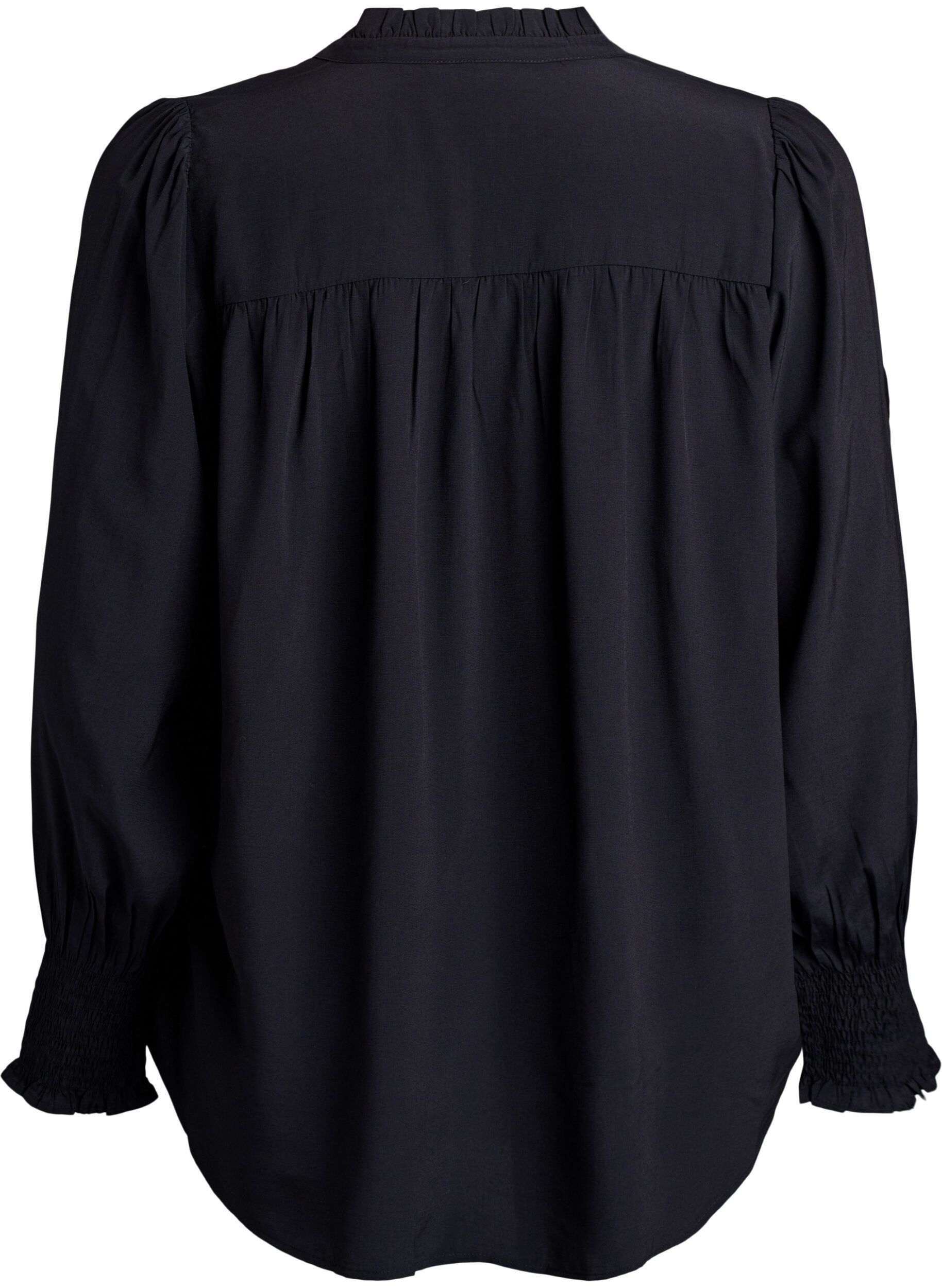 ZizziSkjortebluse med fl&aelig;sekrave og rynkedetaljer, Sort, Packshot image number 1