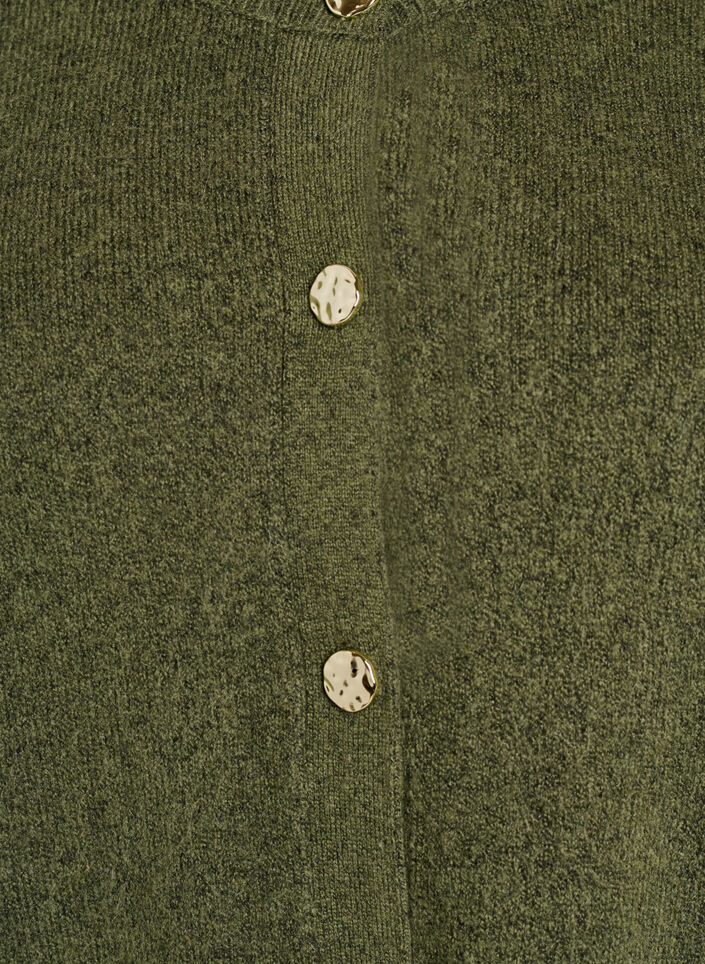 Cardigan i bl&oslash;d strik med guldfarvede knapper, Gr&oslash;n, Packshot image number 2