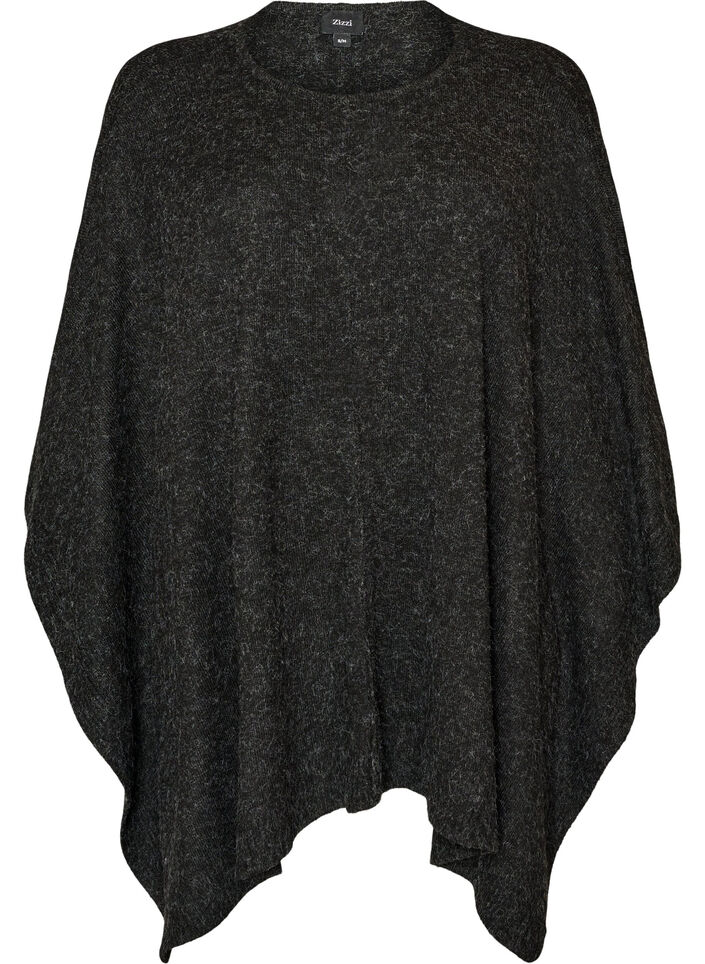 Strikket poncho med rund hals, Gr&aring;, Packshot image number 0