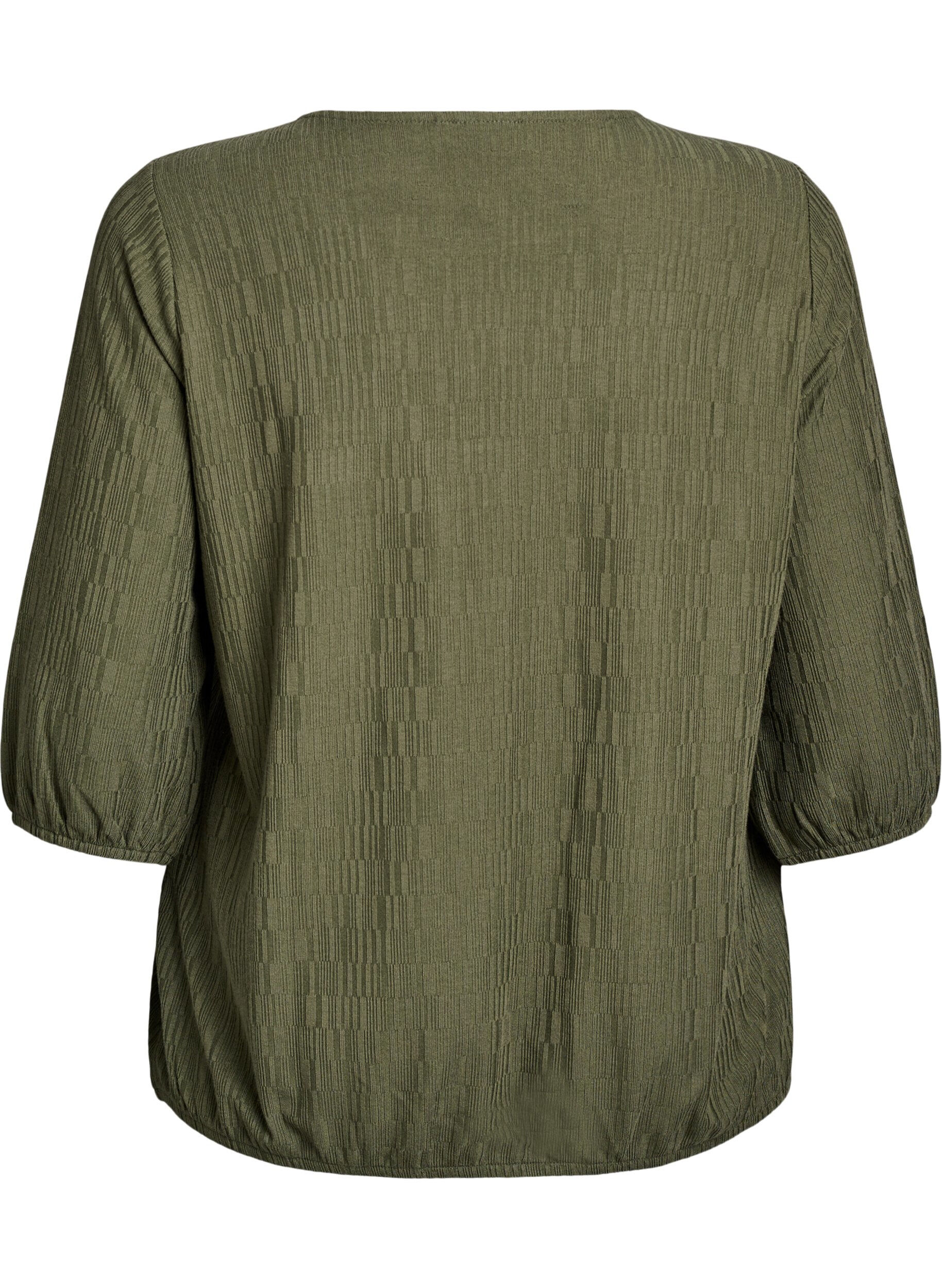 ZizziBluse med struktur og 3/4 &aelig;rmer, Gr&oslash;n, Packshot image number 1
