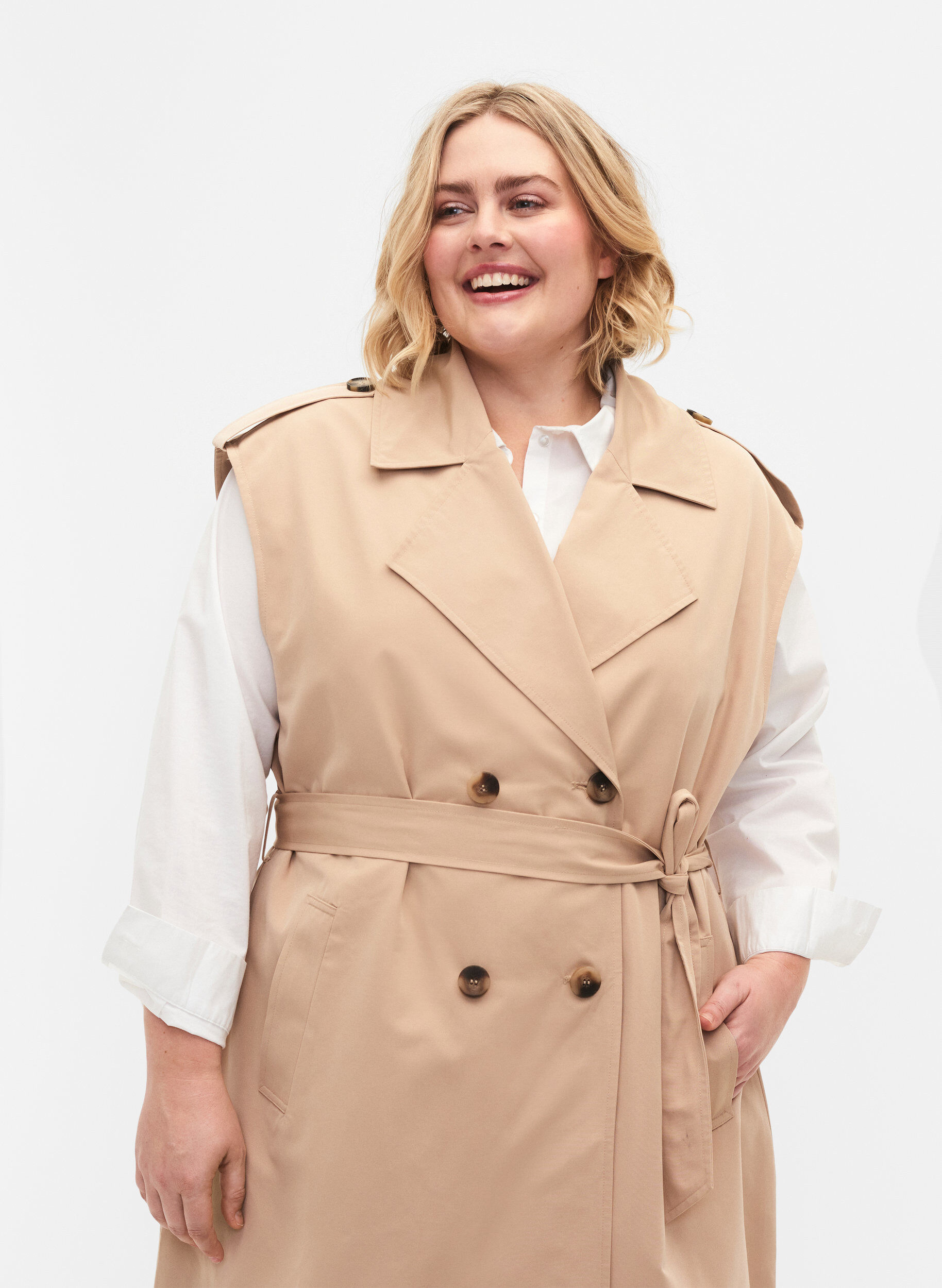 Zizzi Lang vest med b&aelig;lte, Nomad, Model image number 2