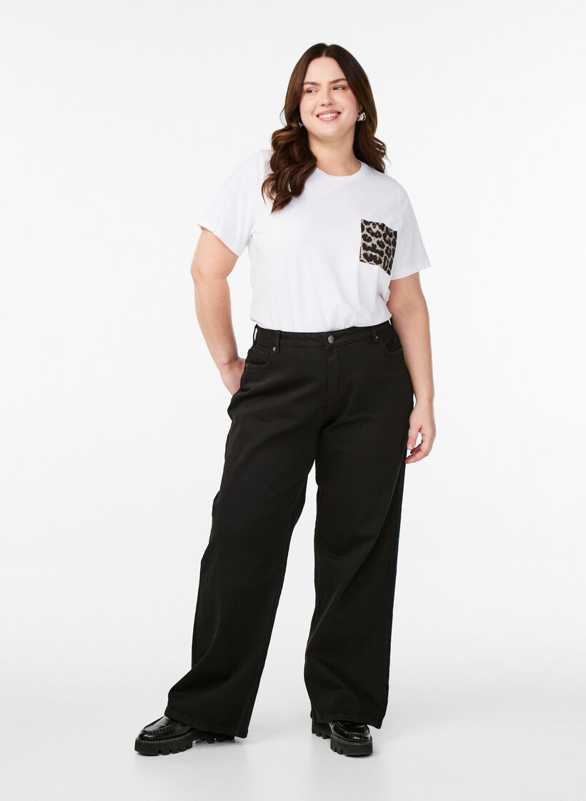 Wide leg jeans med h&oslash;j talje, Sort, Model image number 0