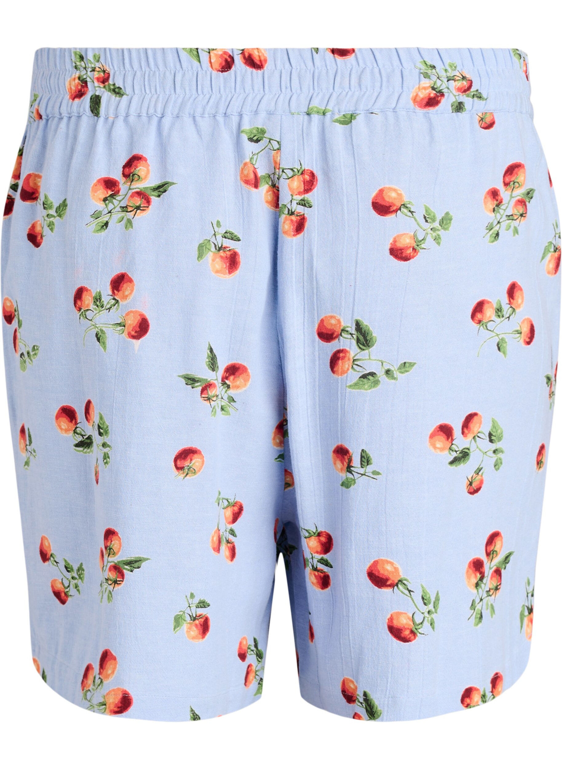 ZizziShorts i bomuld med tomatprint og h&oslash;j talje, Bl&aring;, Packshot image number 1
