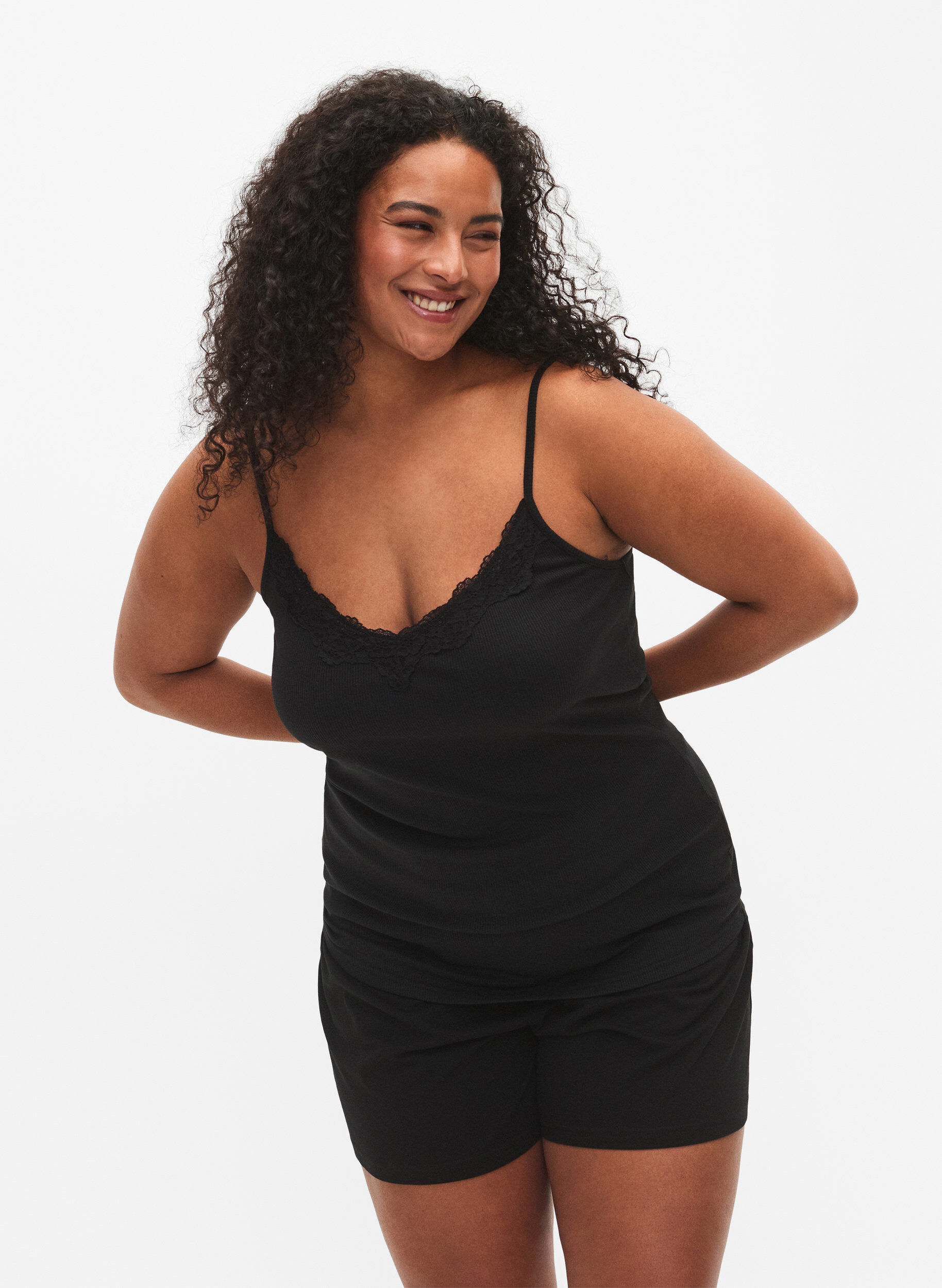Zizzi2-pak nat toppe i rib, Black/Black, Model image number 0