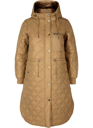 Quiltet letvægts jakke med hætte, Tobacco Brown, Packshot image number 0