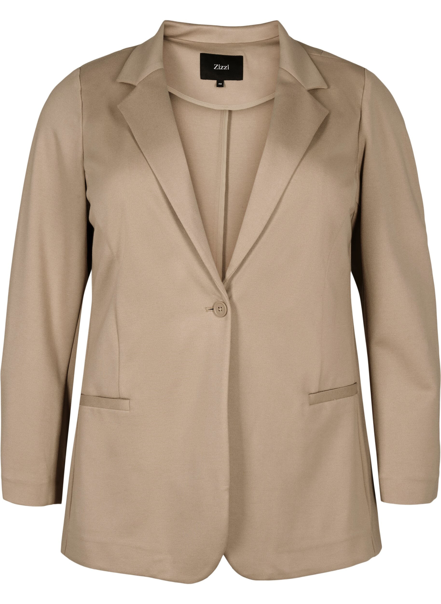Zizzi Enkel blazer med knaplukning, Beige, Packshot image number 0