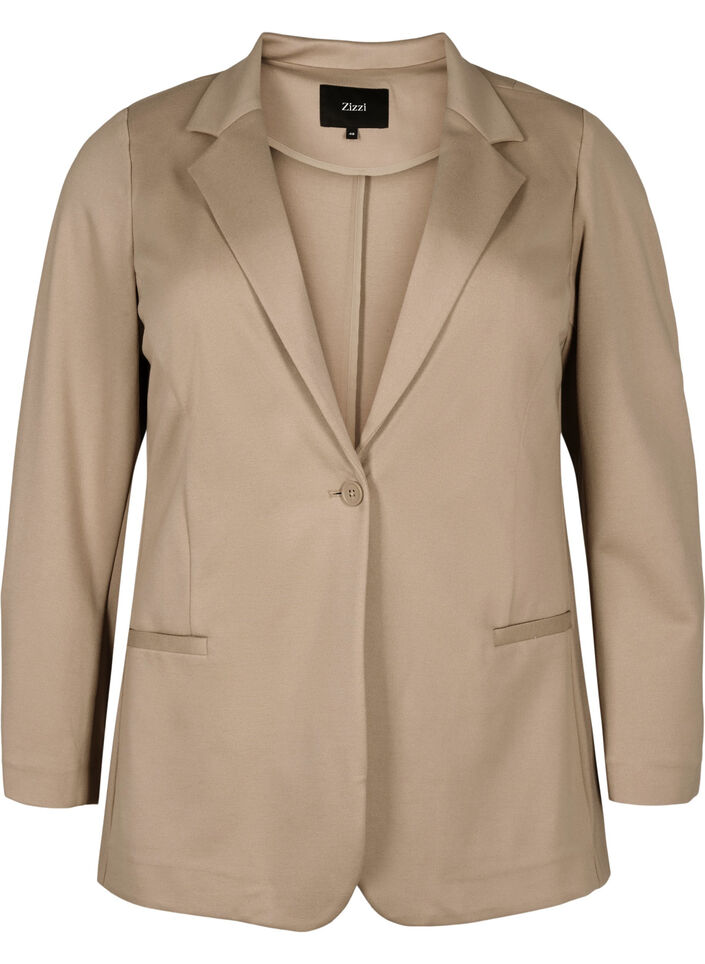Enkel blazer med knaplukning, Beige, Packshot image number 0