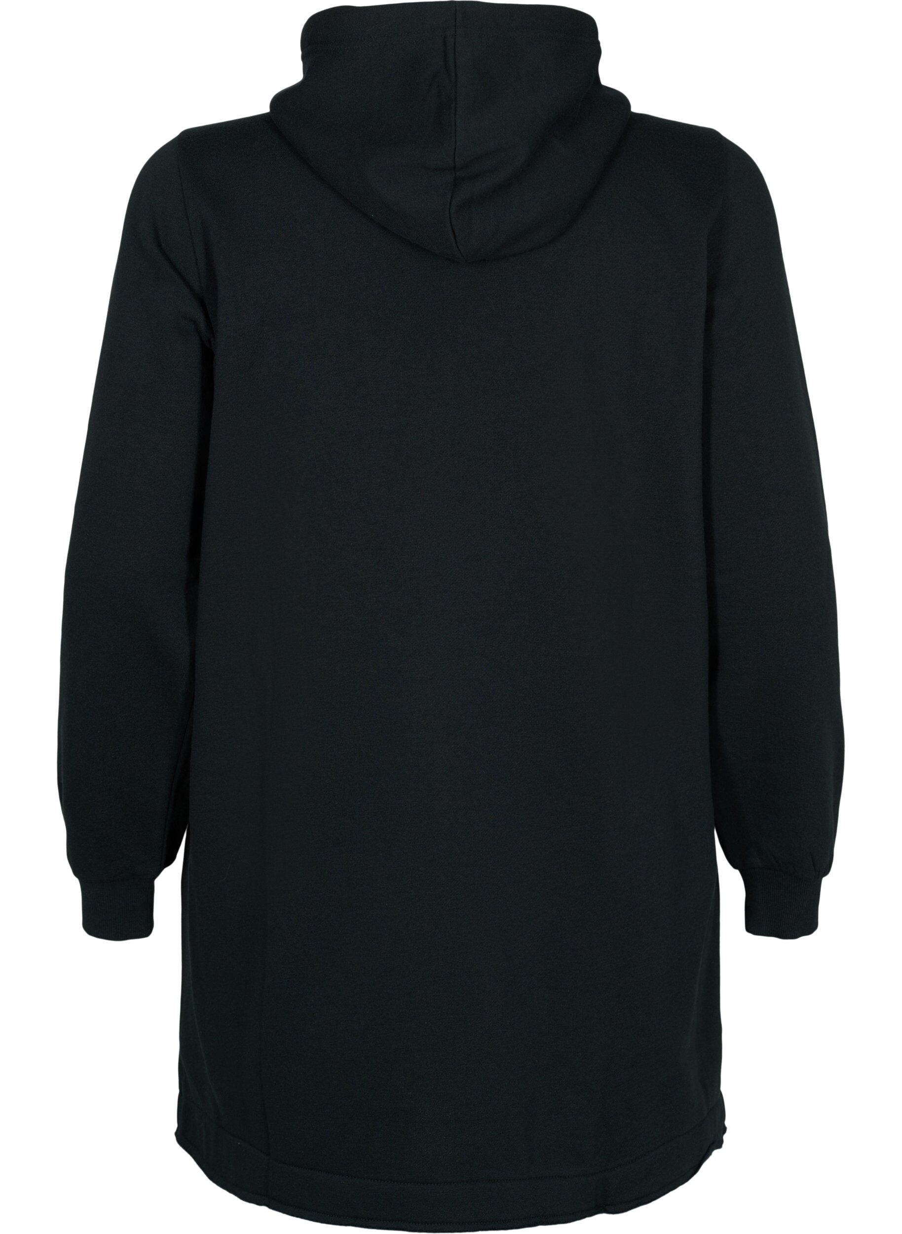 Zizzi Lang sweatshirt med h&aelig;tte og lommer, Black, Packshot image number 1