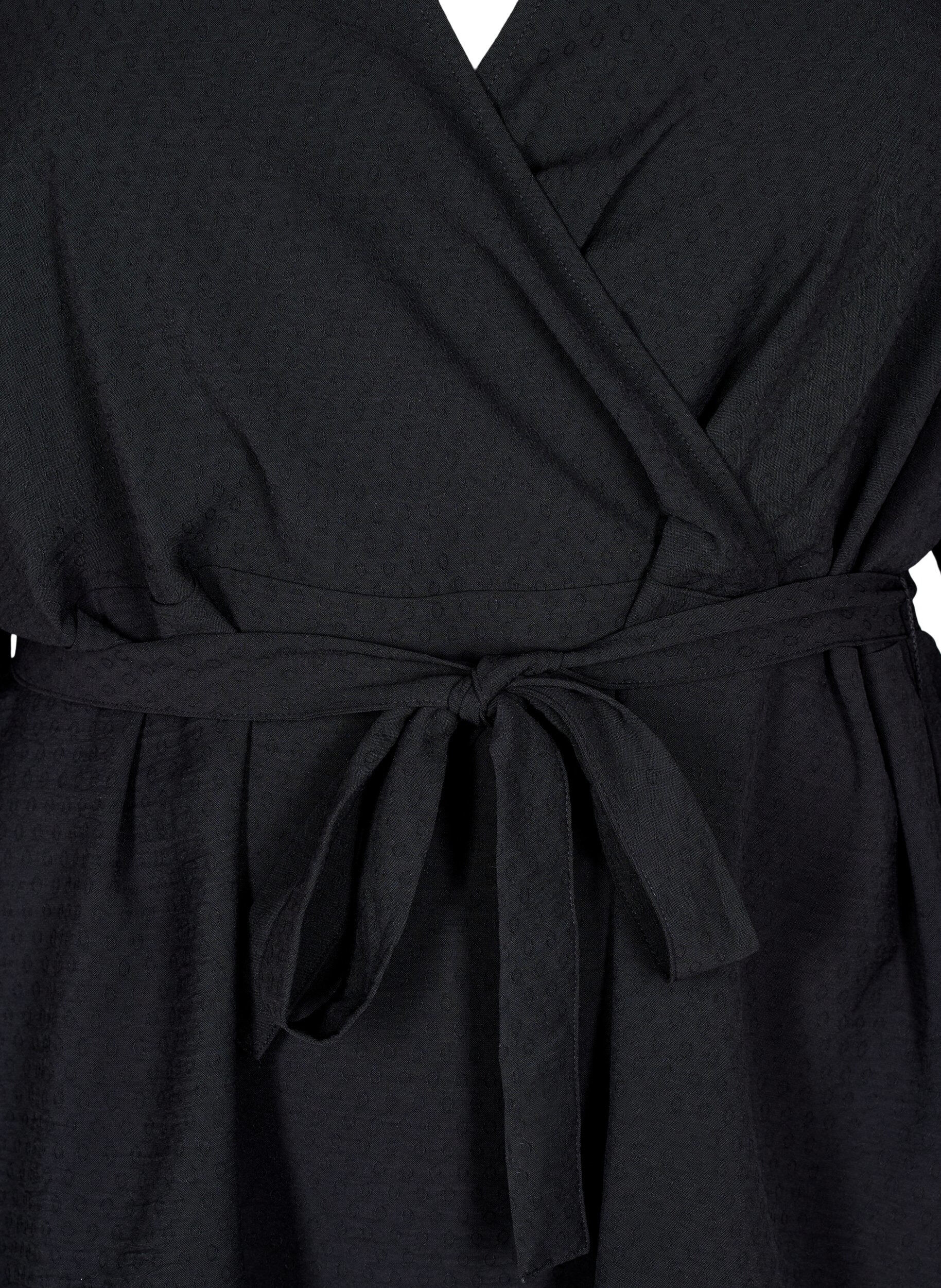 Zizzi Lang&aelig;rmet bluse med wrap og bindeb&aring;nd, Sort, Packshot image number 2