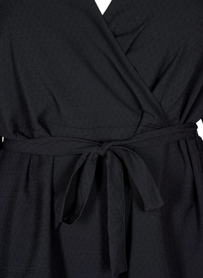 Langærmet bluse med wrap og bindebånd, Sort, Packshot image number 2