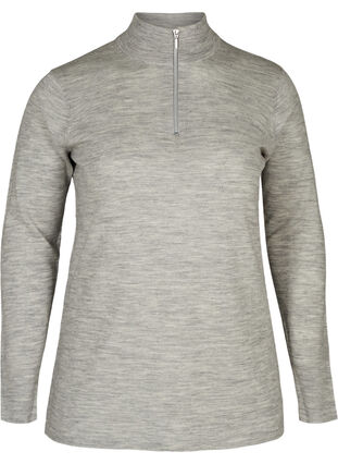 Tætsiddende strikbluse i 100% uld, Light Grey Melange, Packshot image number 0
