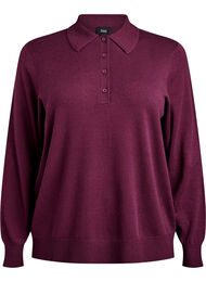 Strikbluse med polokrave, Mørk Bordeaux