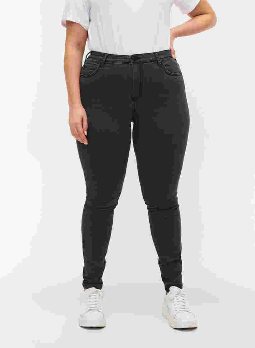 Højtaljede super slim Amy jeans, Grey Denim, Model image number 3