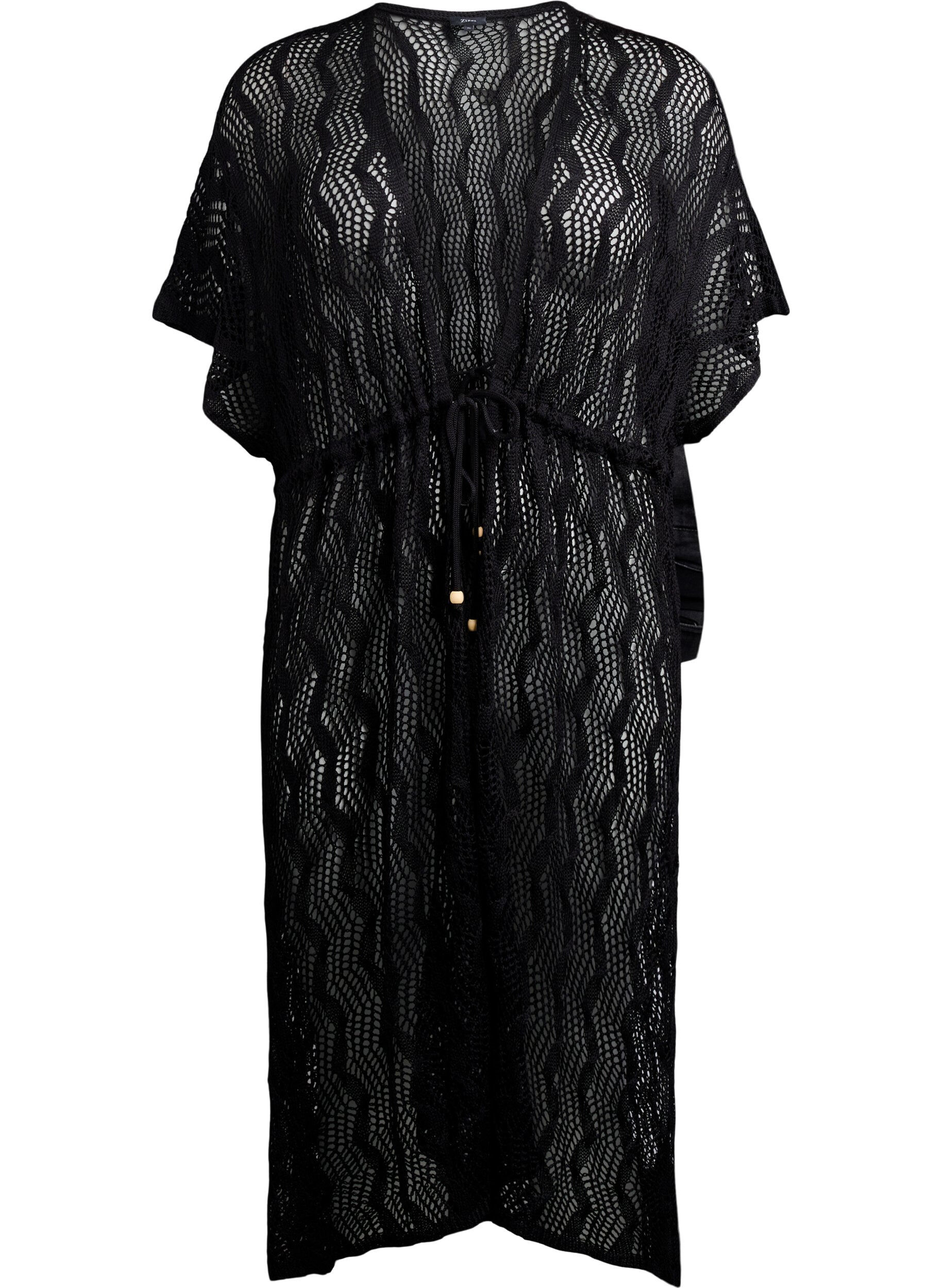 Zizzi Strand kimono med bindeb&aring;nd, Sort, Packshot image number 0