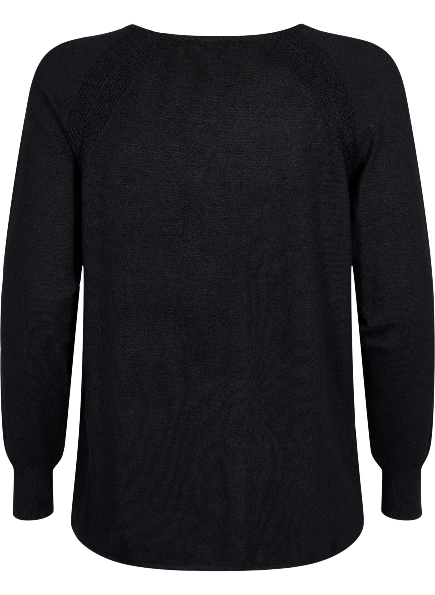 Zizzi Strikbluse med raglan&aelig;rmer, Black, Packshot image number 1