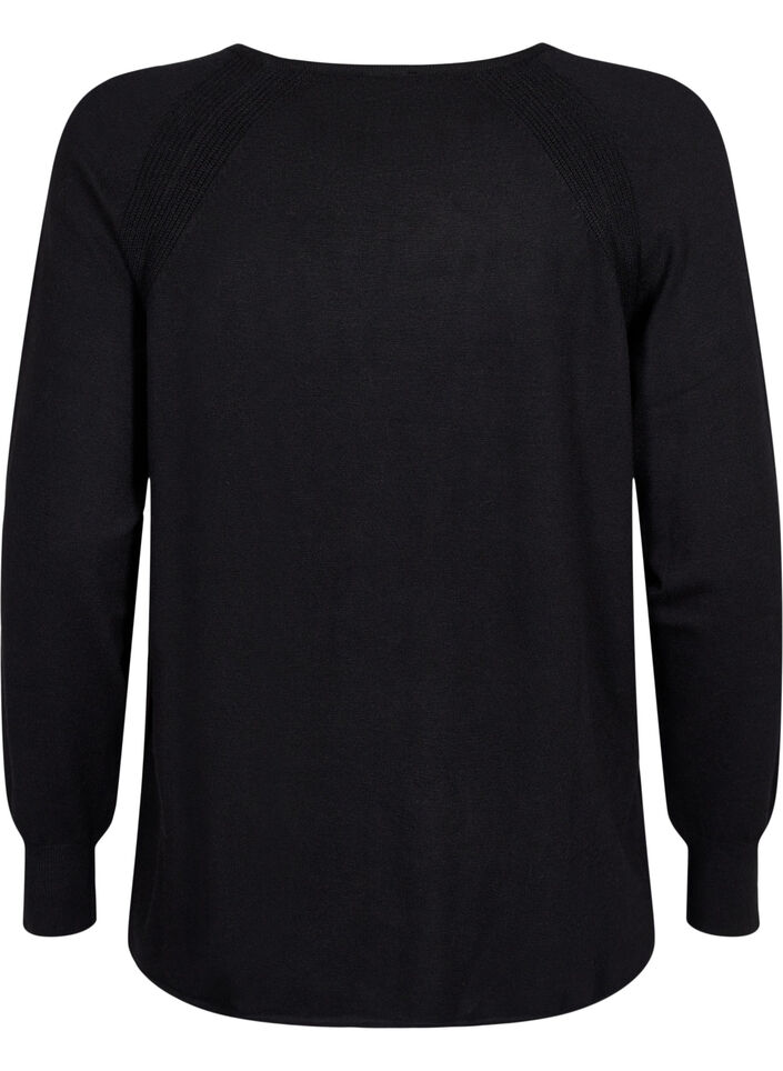 Strikbluse med raglanærmer, Black, Packshot image number 1
