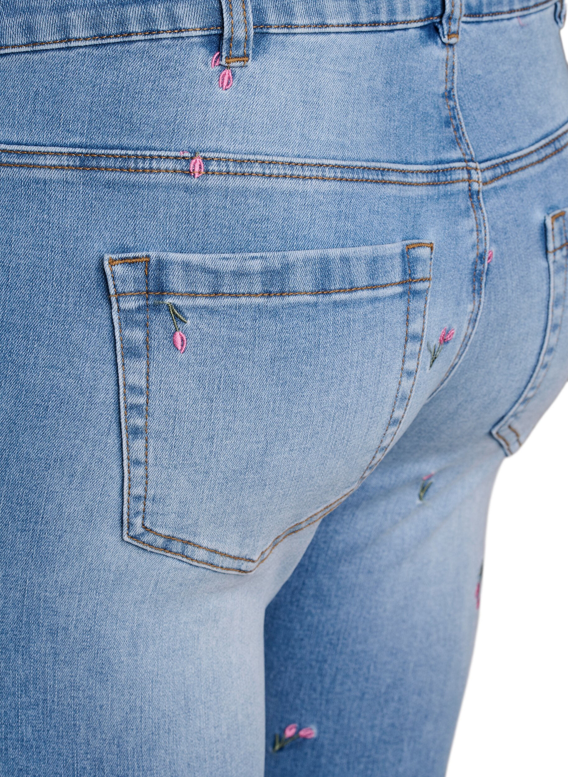 Zizzi Jeans med bootcut og broderede blomster, Bl&aring;, Packshot image number 3
