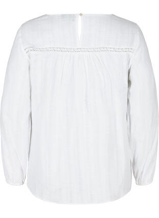 Langærmet bomulds bluse med broderi, Bright White, Packshot image number 1