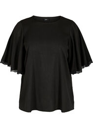 Bluse med brede 2/4 ærmer og blondedetaljer, Black