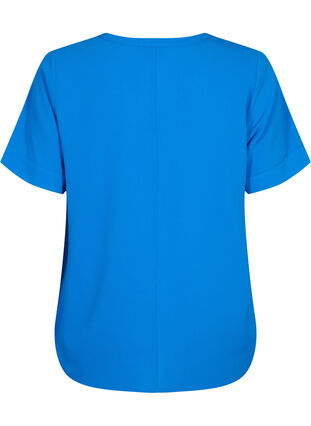 Kortærmet bluse med v-udskæring, Victoria blue, Packshot image number 1