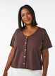 Bluse i bomuld med struktur og knaplukning, Brun, Model image number 0