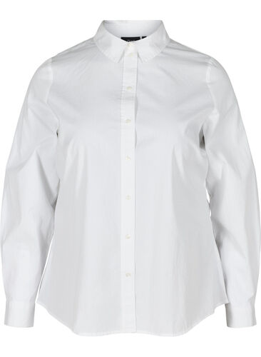 Økologisk bomulds skjorte med krave og knapper, White, Packshot image number 0