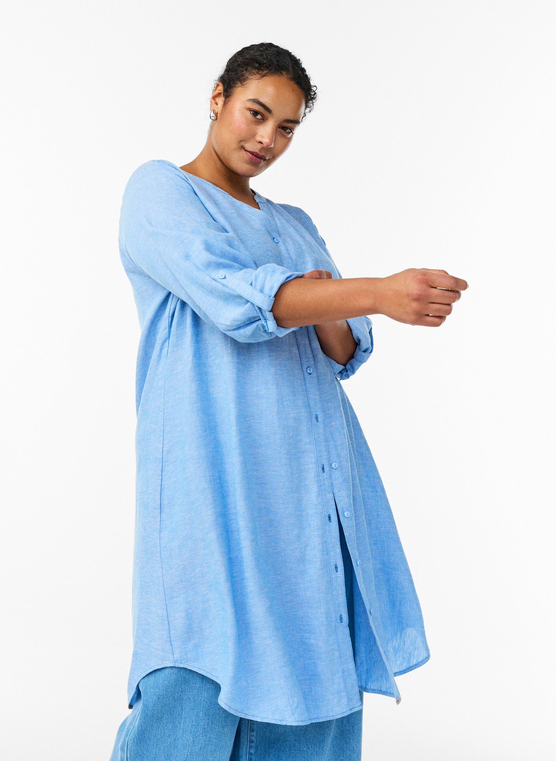 ZizziLang skjorte i h&oslash;r og viskose, Bl&aring;, Model image number 3