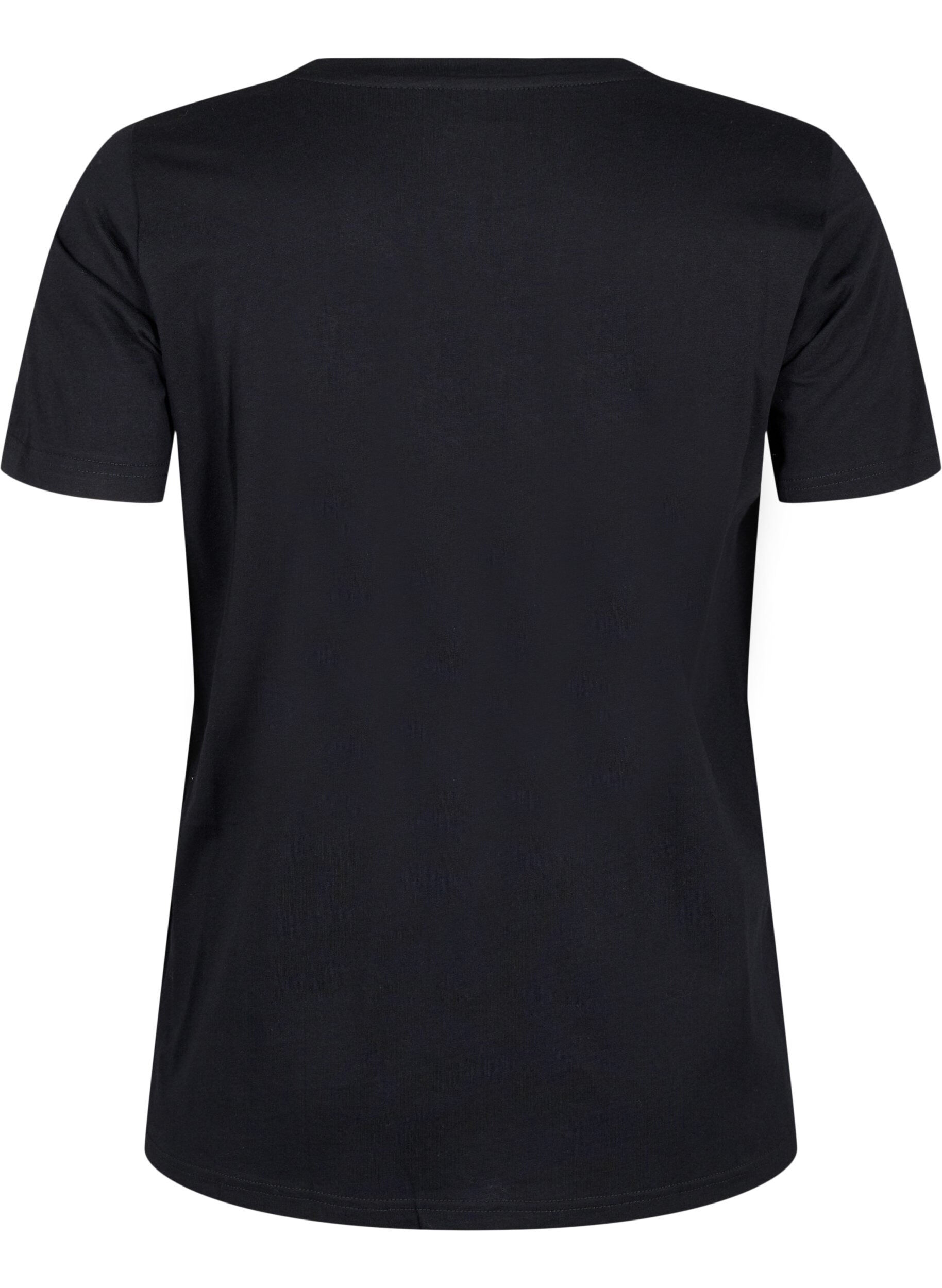 Zizzi Bomulds t-shirt med rhinesten motiv, Black w. Radiance, Packshot image number 1