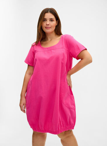 Kortærmet kjole i bomuld, Beetroot Purple, Model image number 0