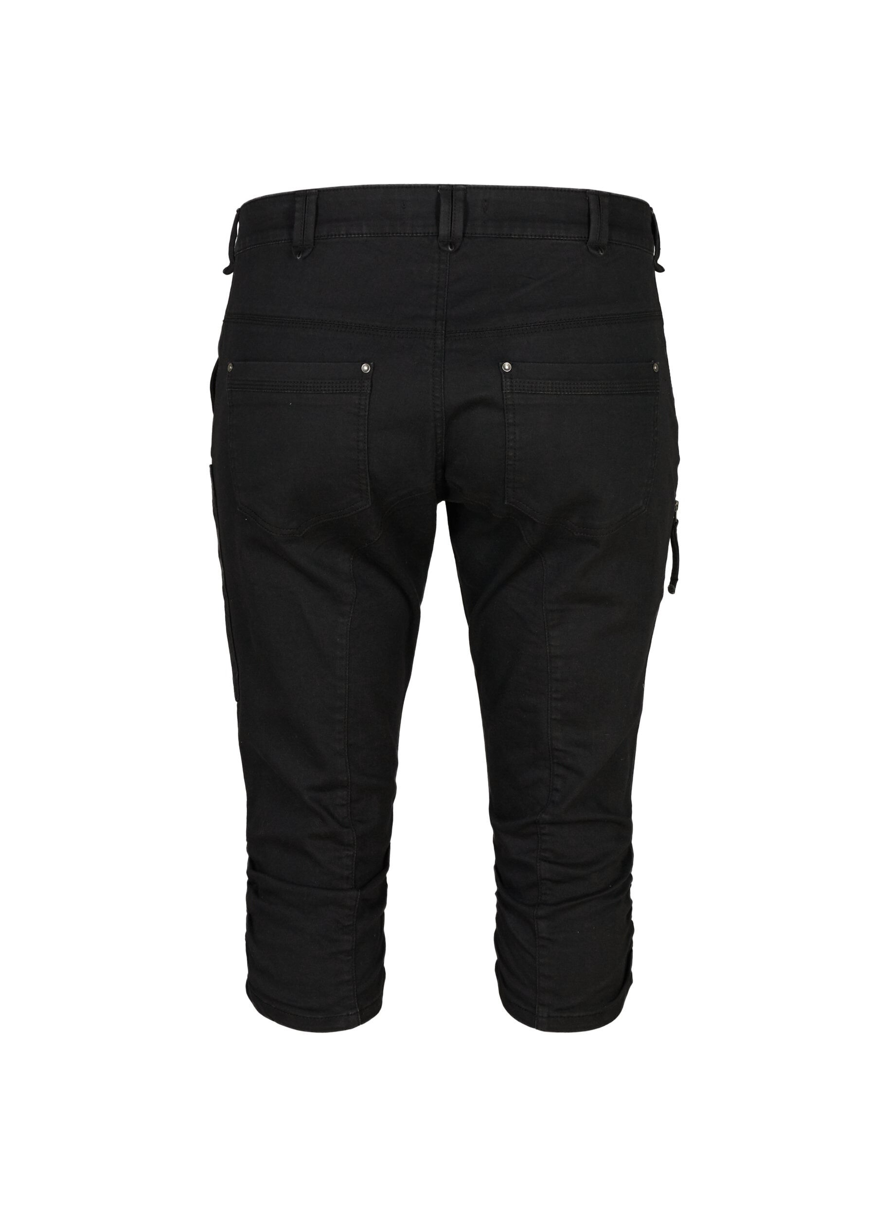 ZizziSlim fit capri jeans med lommer, Sort, Packshot image number 1