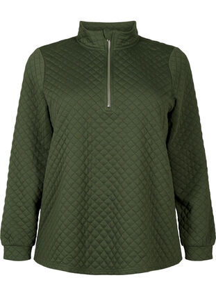 Quiltet sweatshirt med lynlås, Thyme, Packshot image number 0