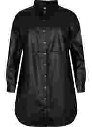Lang skjorte i imiteret læder, Black, Packshot